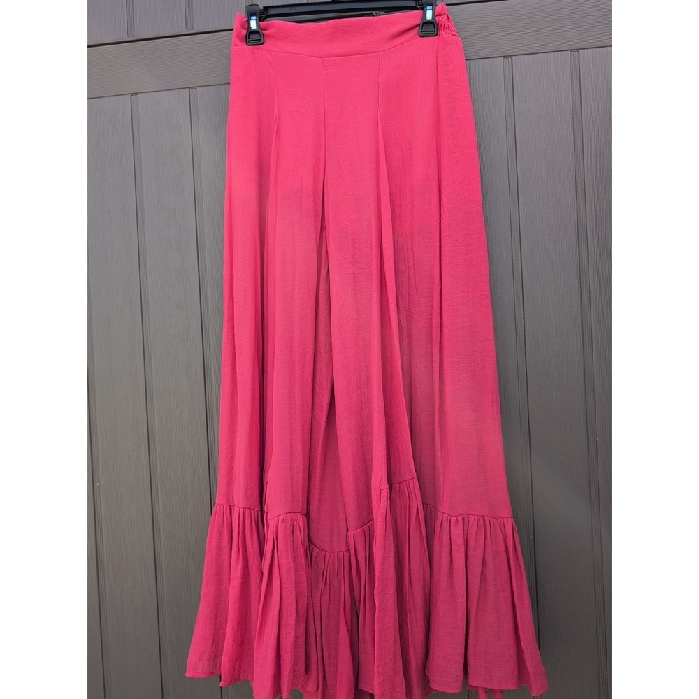 HYFVE High-Waist Ruffle Flared Wide Leg Pants Small Boutique‎ Coral/Pink